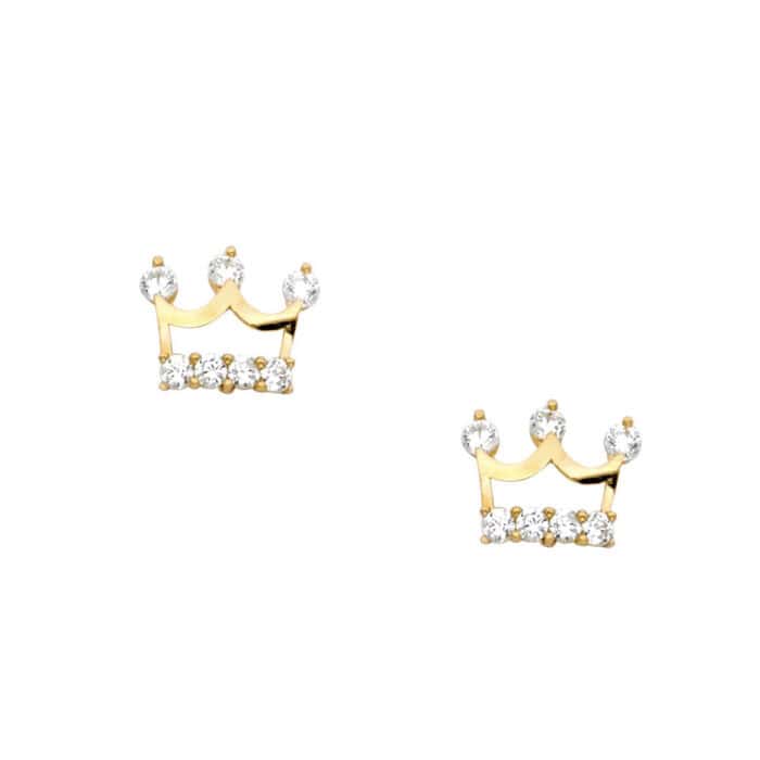 14K Yellow Gold Cubic Zirconia Crown Stud Earrings w/Screw - Image 2