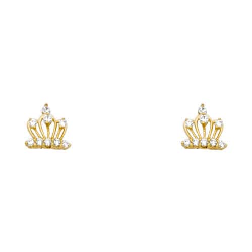 14K Yellow Gold Cubic Zirconia Dollar Stud Earrings w/Screw