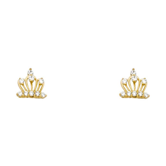 14K Yellow Gold Cubic Zirconia Dollar Stud Earrings w/Screw