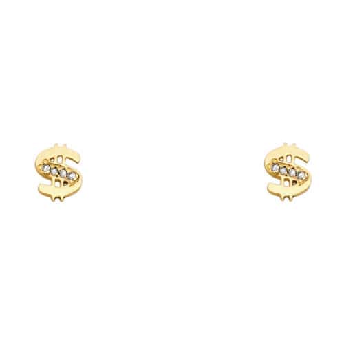 14K Yellow Gold Cubic Zirconia Small Dice Stud Earrings w/Screw