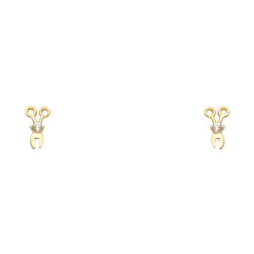 14K Yellow Gold Scissor Cubic Zirconia Stud Earrings w/Screw
