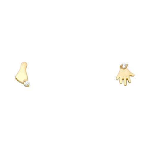 14K Yellow Gold Cubic Zirconia Hand & Foot Stud Earrings w/Screw