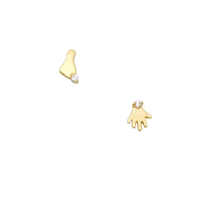 14K Yellow Gold Cubic Zirconia Hand & Foot Stud Earrings w/Screw - Image 2