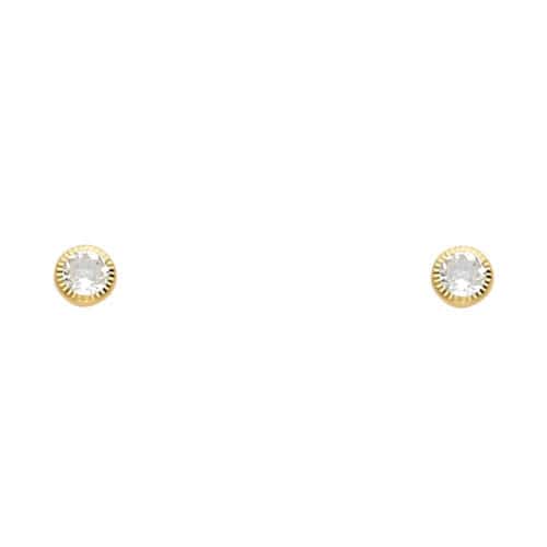 14K Yellow Gold 4mm RD Cubic Zirconia Stud Diamond Cut Stud Earrings w/Screw
