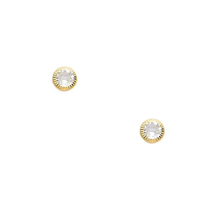 14K Yellow Gold 4mm RD Cubic Zirconia Stud Diamond Cut Stud Earrings w/Screw - Image 2