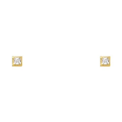 14K Yellow Gold 3mm SQ Cubic Zirconia Stud Diamond Cut Stud Earrings w/Screw