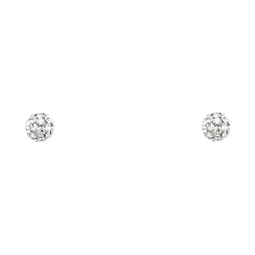 14K Yellow Gold 4mm White Crystal Ball Stud Earrings w/Screw