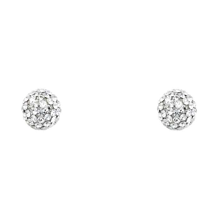 14K Yellow Gold Crystal Ball Stud Earrings w/Screw