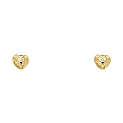 14K Yellow Gold Cubic Zirconia Heart Stud Earrings w/Screw