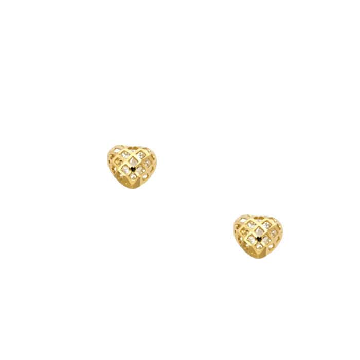 14K Yellow Gold Cubic Zirconia Heart Stud Earrings w/Screw - Image 2