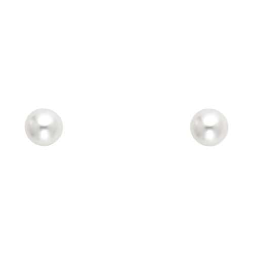 14K Yellow Gold 6mm Pearl Stud Earrings w/Screw
