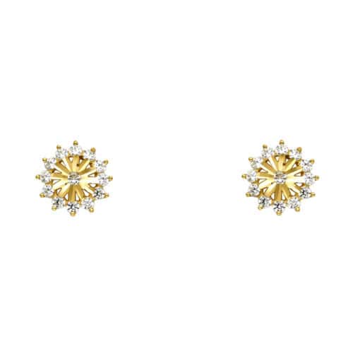 14K Yellow Gold Cubic Zirconia Stud Earrings w/Screw