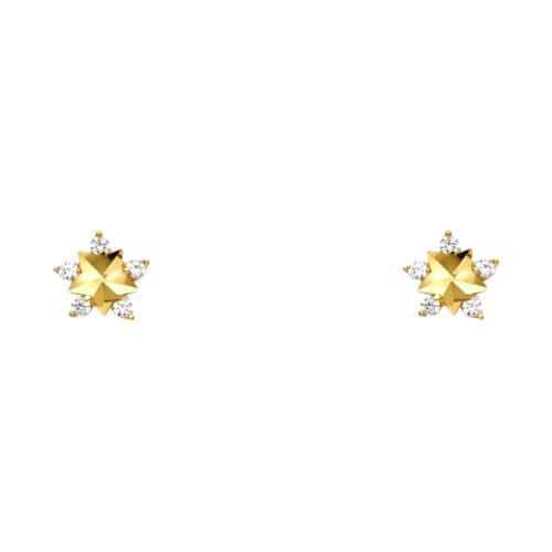 14K Yellow Gold Star Cubic Zirconia Stud Earrings w/Screw