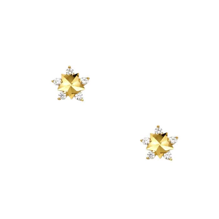 14K Yellow Gold Star Cubic Zirconia Stud Earrings w/Screw - Image 2