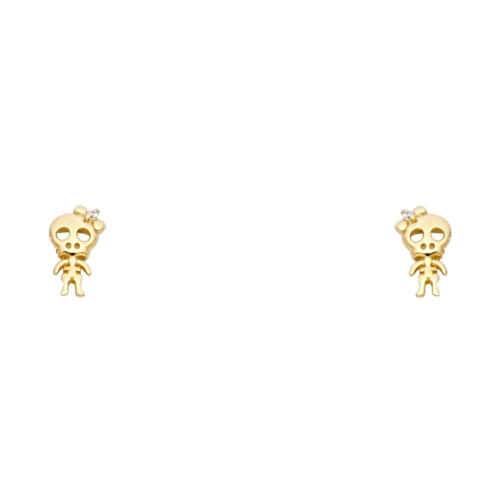 14K Yellow Gold Skeleton Cubic Zirconia Stud Earrings w/Screw