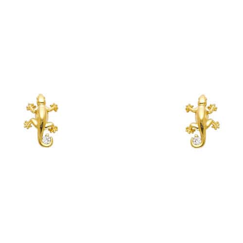 14K Yellow Gold Lizard Cubic Zirconia Stud Earrings w/Screw