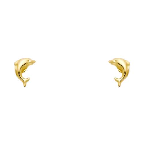 14K Yellow Gold Dolphin Stud Earrings w/Screw