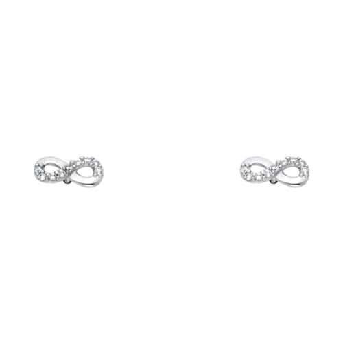 14K White Gold Infinity Cubic Zirconia Stud Earrings w/Screw