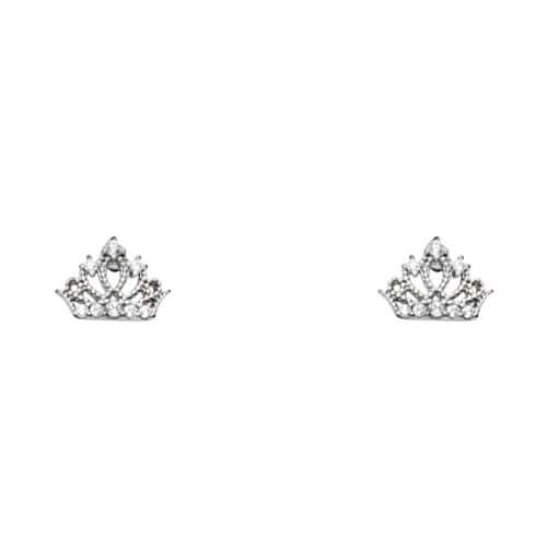 14K White Gold Crown Cubic Zirconia Stud Earrings w/Screw