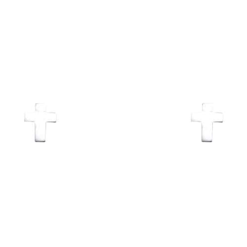 14K White Gold Cross Stud Earrings w/Screw