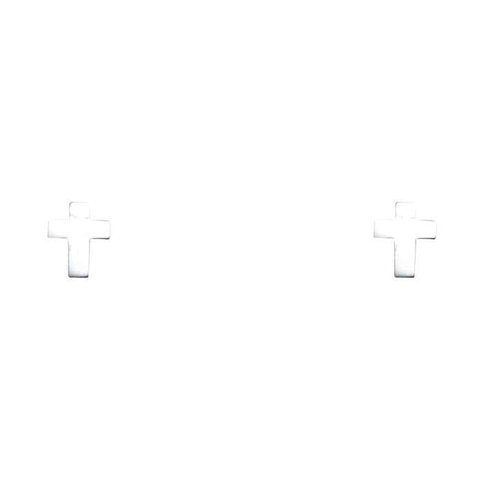 14K White Gold Cross Stud Earrings w/Screw