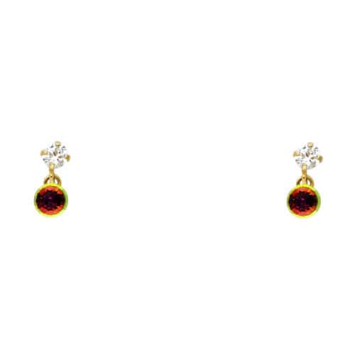 14K Yellow Gold Rainbow Cubic Zirconia Dangel Stud Earrings w/Screw