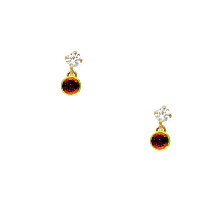 14K Yellow Gold Rainbow Cubic Zirconia Dangel Stud Earrings w/Screw - Image 2