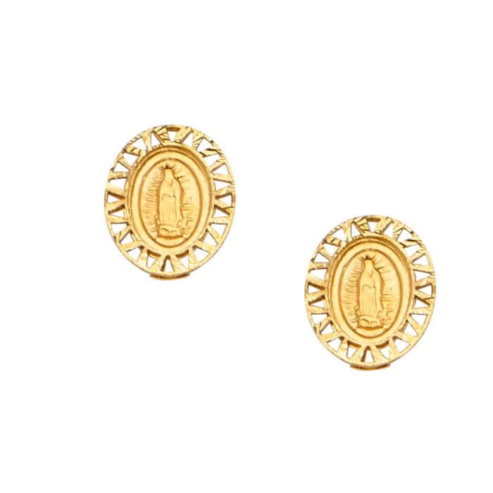 14K Yellow Gold Oval Guadalupe Earrings w/Screw - Image 2