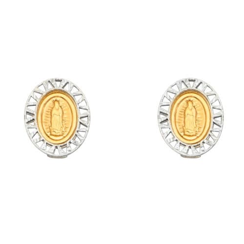 14K Two Tone Gold Oval Guadalupe Earrings w/Silicone