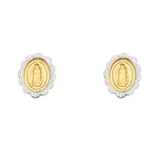14K Two Tone Gold Oval Guadalupe Earrings w/Silicone