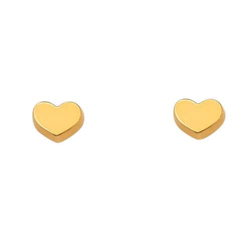 14K Yellow Gold Plain Heart Earrings w/Screw