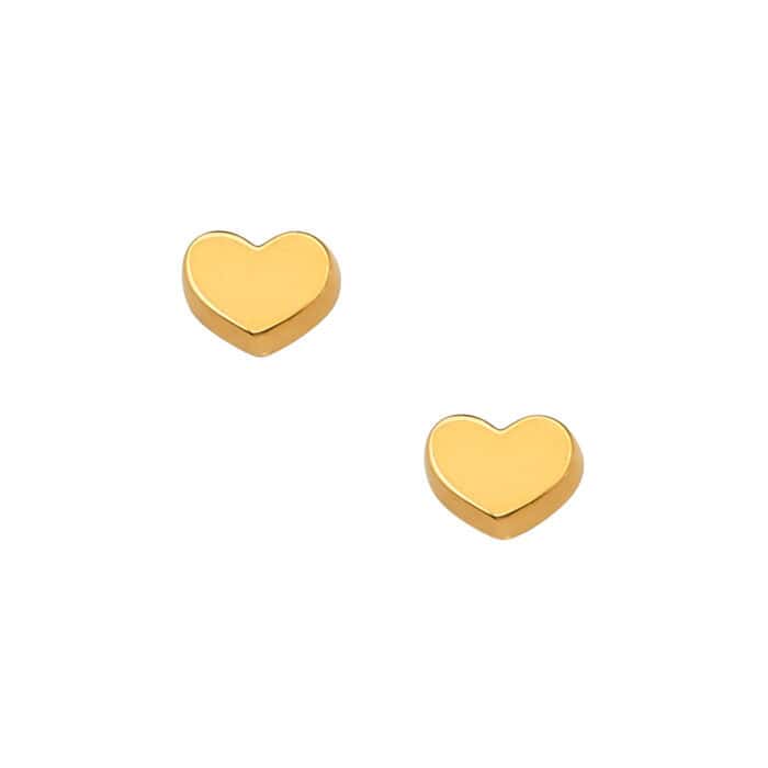 14K Yellow Gold Plain Heart Earrings w/Screw - Image 2
