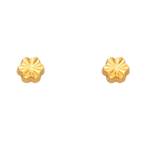 14K Yellow Gold Diamond Cut Flower Earrings w/Screw