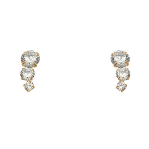 14K Yellow Gold 3 Cubic Zirconia Earrings w/Screw