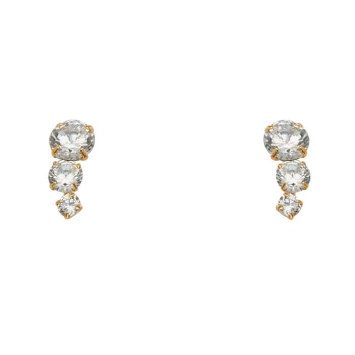 14K Yellow Gold 3 Cubic Zirconia Earrings w/Screw