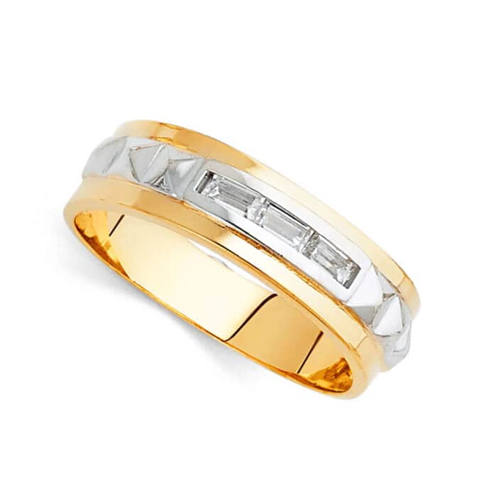 14K Two Tone Gold Cubic Zirconia Men's Wedding Band - Image 2