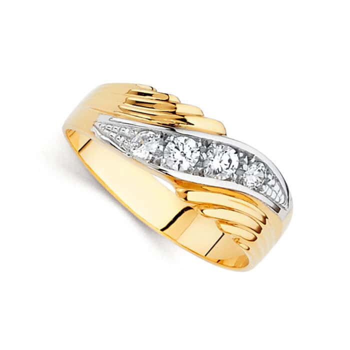 14K Two Tone Gold Cubic Zirconia Men's Band - Image 2