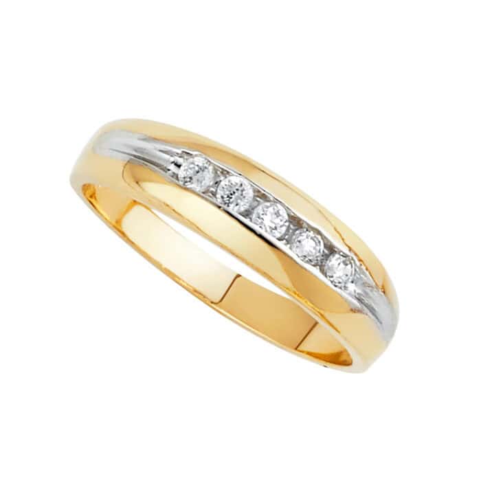 14K Two Tone Gold Cubic Zirconia Men's Wedding Band - Image 2