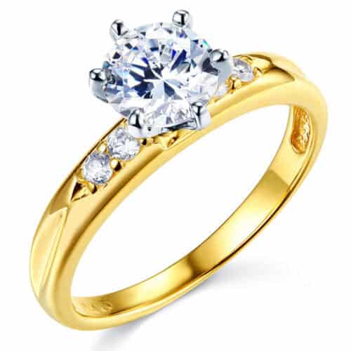 14K Yellow Gold Cubic Zirconia Engagement Ring and Wedding Band Set