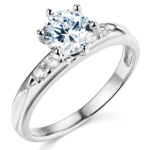 14K White Gold Cubic Zirconia Engagement Ring and Wedding Band Set
