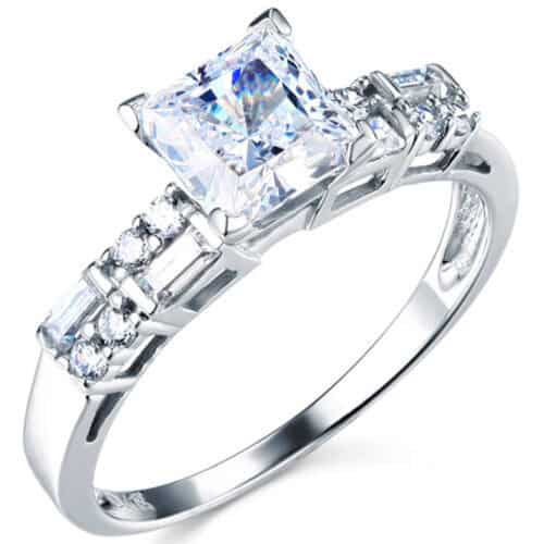 14K White Gold Cubic Zirconia Engagement Ring and Wedding Band Set