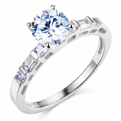 14K White Gold Cubic Zirconia Engagement Ring and Wedding Band Set