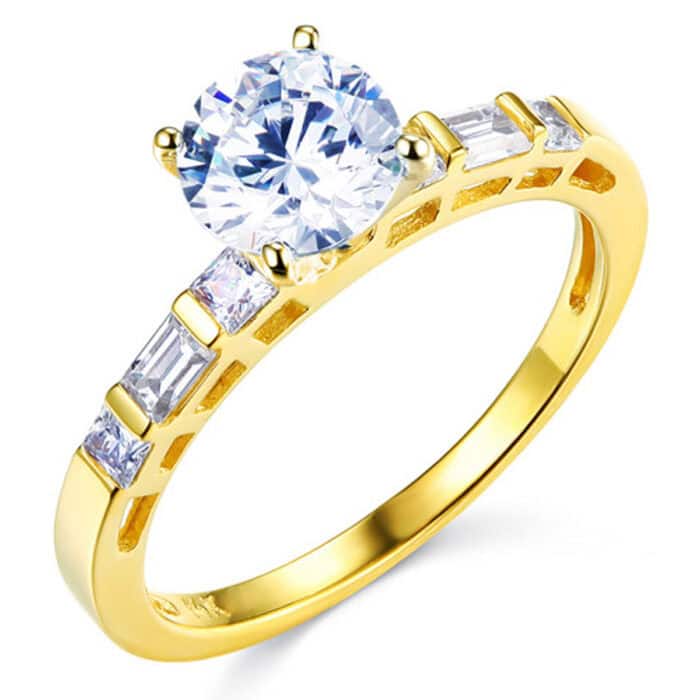 14K Yellow Gold Cubic Zirconia Engagement Ring and Wedding Band Set