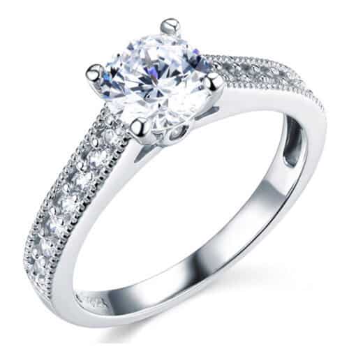 14K White Gold Cubic Zirconia Engagement Ring and Wedding Band Set