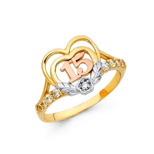 14K Tri Color Gold 15 Years Cubic Zirconia Ring